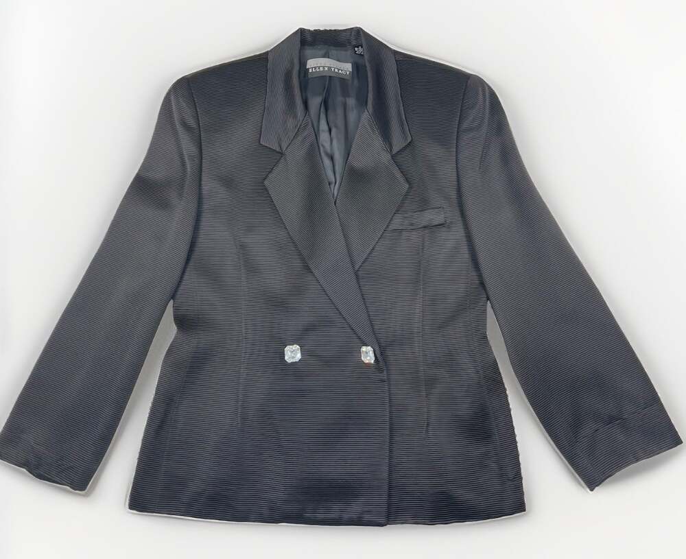 Linda Allard-Ellen Tracy 10 Blazer Jacket Black Double-Breasted Jewel Button EUC